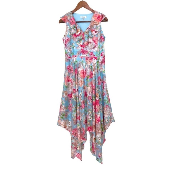 KENSIE Barbie Ruffled Floral Chiffon Midi Asymmetrical Dress 6 or 8 - Picture 1 of 11